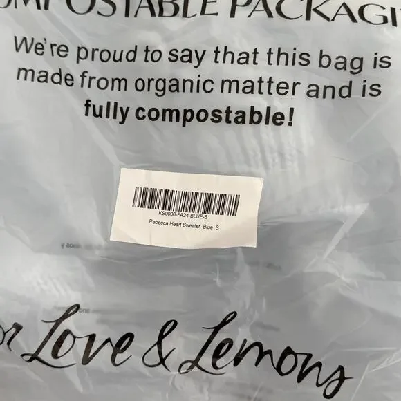 NWT FOR LOVE & LEMONS Rebecca Heart Sweater Size S & M in Blue Knit Turtle Neck - Picture 10 of 11